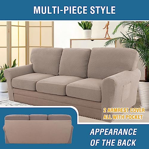 H.VERSAILTEX Multi-Pieces Sofa Covers Stretch Couch Covers Form Fitted Seats and Back Cushions Covers (3 Seat Covers Plus ...