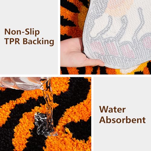 Naoloture Orange Tibetan Tiger Bath Mat Bathroom Rug Non Slip, Ultra Soft Plush Tufted Cute Bathroom Mat Cool Animal Funky...