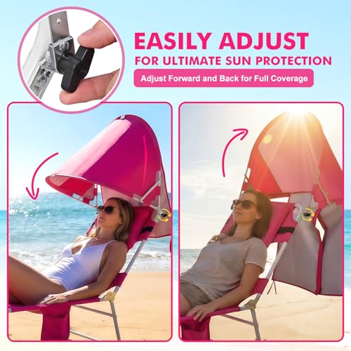 Backpack Beach Tanning Chair with Canopy Sun Shade & Face Hole, 6 Position Folding Lounge Sun Chair for Adults Outside Rea...