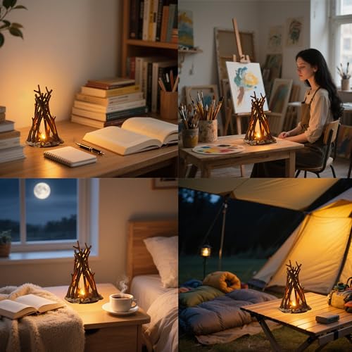 Lubocrat LED Night Light Wooden Campfire LED Dimmable Lamp with 3 Lighting Modes & Flame Sound, USB Powered Kids Nightligh...