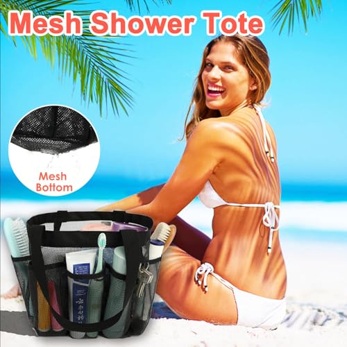 Fammart Mesh Shower Caddy Portable for College Dorm Room Essentials, 8-Pocket Large Shower Basket Tote Bag with 2 Handles ...