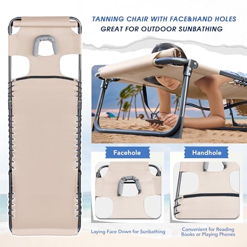 Flamaker Face Down Chaise Lounge Chair 5-Position Adjustable Sunbathing, Foldable Tanning Chair with Face& Arm Holes, Outd...