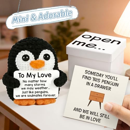 ZENLIV Gifts for Him Her Boyfriend Girlfriend, to My Love Handmade Crochet Penguin with Open Me Box, Anniversary Birthday ...