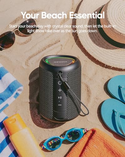 Portable Bluetooth Speaker Beach Vacation Essentials: Powerful Crystal Clear Sound/Dynamic Light/IPX5 Waterproof/All Day P...