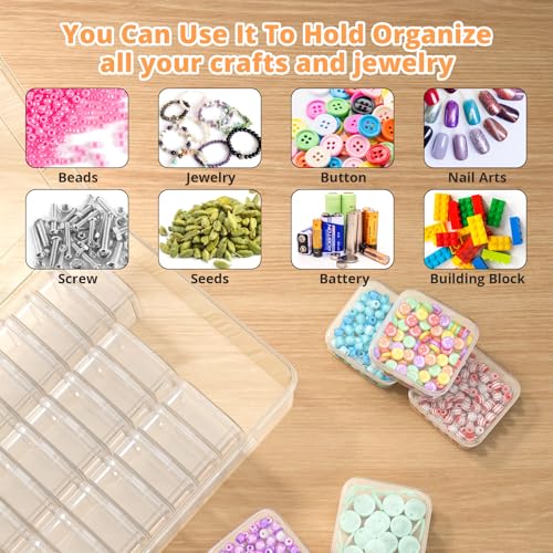 Mathtoxyz Bead Organizer Box, 31Pcs Small Beads Organizers and Storage Plastic Cases Mini Clear Dimond Storage Containers ...