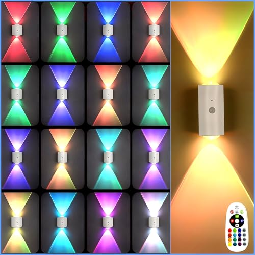 4 Pack Rechargeable Dynamic RGB LED Wall Lamp, Motion-Sensing Step Lights with Remote Control, 1200mAh Battery, Dimmable, ...