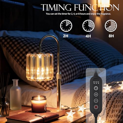 Yuichoy Candle Warmer Lamp with Timer, Dimmable Electric Candles Wamer Adjustable Height, Gifts for Women Mom, Glass Moder...