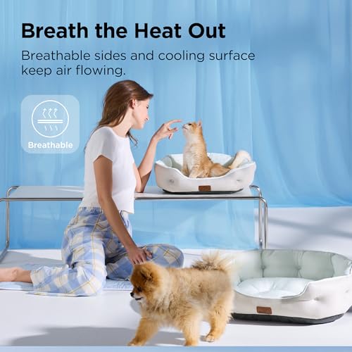 Bedsure Cooling Dog Beds for Small Dogs - Round Cat Beds for Indoor Cats, Washable Pet Bed for Puppy and Kitten with Slip-...