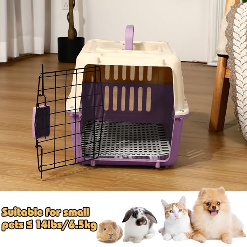 Fiwochic 2 Set Hard Plastic Pet Carrier Breathable Dog Cat Kennel with Metal Door Bowl Grille Mat Pet up to 14 Lbs Carrier...