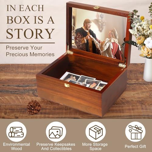 Large Wooden Keepsake Box with Hinged Lid and Photo Frame - Elegant Wedding Memory Box, Ideal for Photos, Letters, Time Ca...