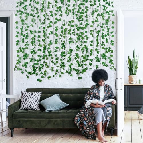 Freyalife Fake Vines for Room Decor(12 Pack 84 Feet) Aesthetic Artificial Plant Ivy Leaves Hanging Greenery Garlands for H...