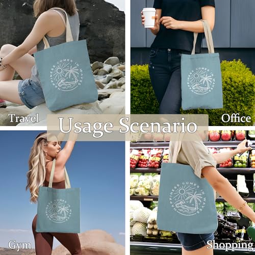 Lacosu Coastal Canvas Tote Bags for Women - Beach Vacation Gifts, Reusable Grocery & Shopping Bags