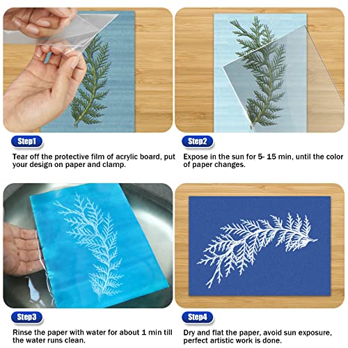 Sun Print Paper Kit Cyanotype Paper, 24 Sheets Cyanotype Papers with 1 Sheet Acrylic Panel, High Sensitive Nature Sun/Sola...