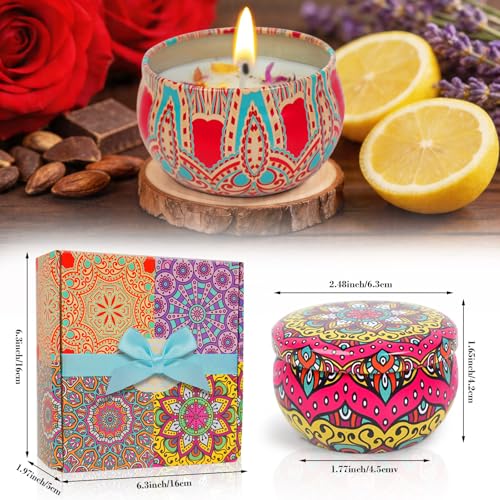 MILINITIQI 4 Pack Candles Gift Set for Women, Small Scented Candles with 8% Essential Oils, Natural Soy Candle with Floral...