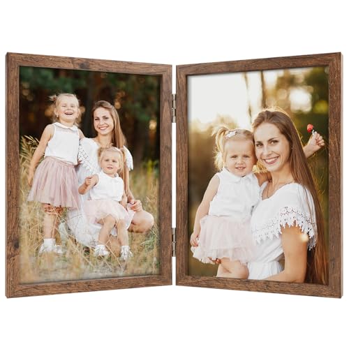 Space Art Deco Double 5x7 Picture Frame, 2 5x7 Folding Photo Frame, Standing Vertically on Desktop or Tabletop, Home Decor...