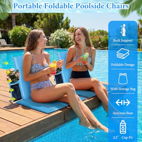 2 Pack Portable Poolside Chairs, Foldable Legless Beach Chairs for Adults with Cup Pocket, Lightweight Ground Seat Small B...