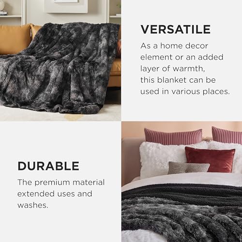 Bedsure GentleSoft Fluffy Black Blanket Cozy Gifts for Men, Black Home Decor Soft Fuzzy Plush Thick Warm Sherpa Fleece Fau...
