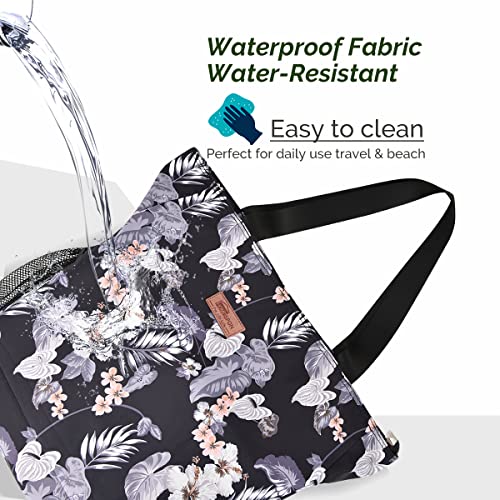 Buringer Large Waterproof Beach Bag for Women Sandproof Tote Bag with Zipper and Pockets Pool Bag for Travel Gym Vacation