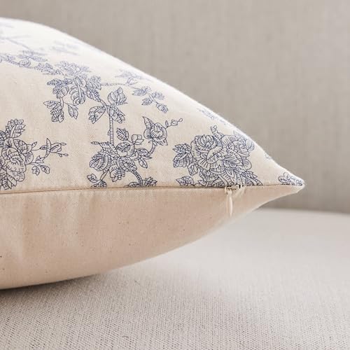 YZJZEDS 100% Cotton French Pastoral Throw Pillow Covers Set of 2, 20x20 Inch Blue Farmhouse Decorative Cushion Covers for ...