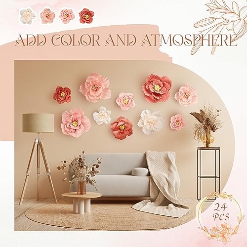 Cholemy 24 Pcs Tissue Paper Flowers, Crepe Paper Flowers Decorations 8" 10" 12" for Wedding Party Baby Bridal Shower Carni...