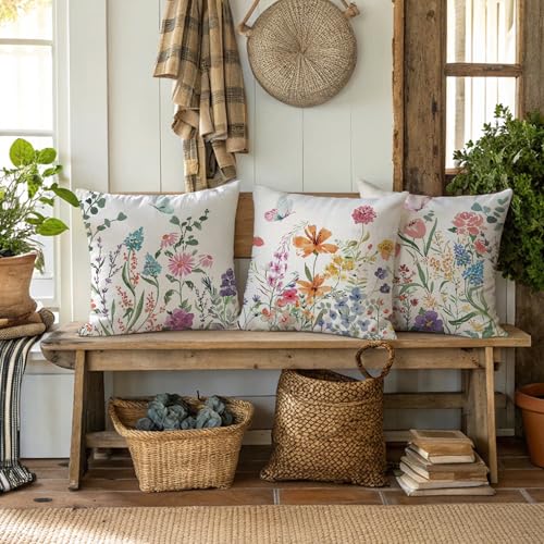 ONFAON Spring Decorations for Home - Spring Pillow Covers 18x18, Outdoor Pillow Covers Springtime Farmhouse Throw Pillow C...