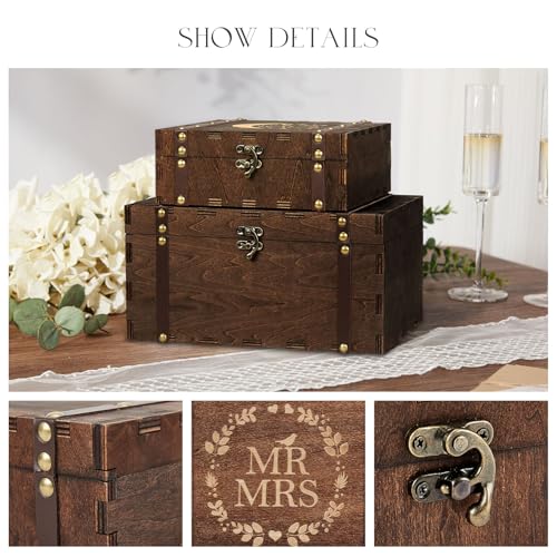 AW BRIDAL Large Mr and Mrs Wedding Keepsake Box with Lids, Engraved Wooden Storage and Decorative Box, Bridal Shower Gifts...