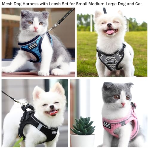 BOOMIBOO Dog Harness with Leash Set, No Pull Adjustable Reflective Step-in Puppy Pet Vest Harnesses for Small Medium Large...