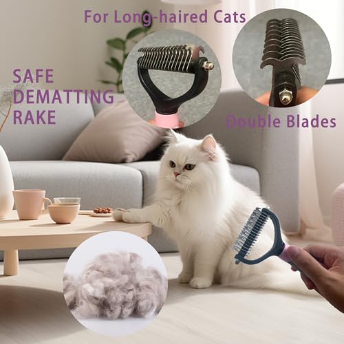 POSAPET Cat Grooming Brush Kit 6 Tools - Deshedding & Dematting for Long/Short Hair, Self-Cleaning Slicker Brush with 6-i...