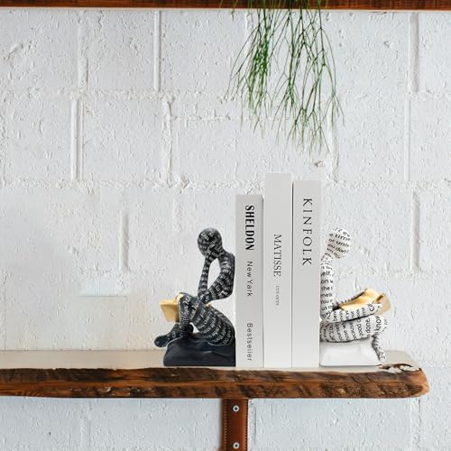 Heavy Duty Book Ends for Shelves, Thinker Decorative Bookends for Heavy Books, Unique Book Stoppers to Hold Book, Bookshel...