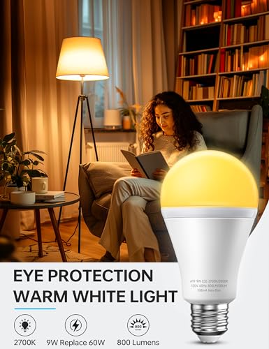KINDEEP Light Bulbs, E26 Blue Light Blocking Dim Bulbs with 2 Modes, 0.5W Amber Light with 20lm 2000K, 9W Equivalent 60W, ...