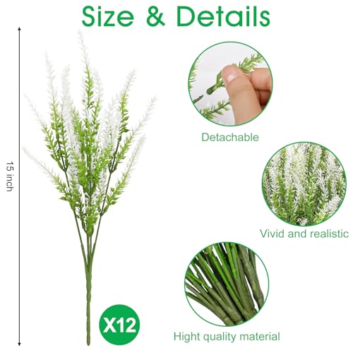 Ouddy Decor 12 Bundles Artificial Lavender Fake Flowers Faux Plastic Plants for Home Wedding Kitchen Garden Patio Window B...