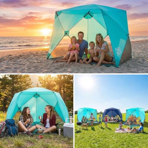 Beach Cube Pop Up Beach Tent Portable Shade Sun Shelter UPF50+ UV Protection for 4 Person Expandable Floor for Beach Fishi...
