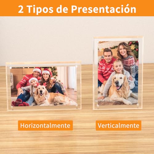 NIUBEE 5x7 Acrylic Picture Frame with Magnets - 2 Pack, Shatter-Resistant Floating Photo Frame for Tabletop, Modern Desk D...