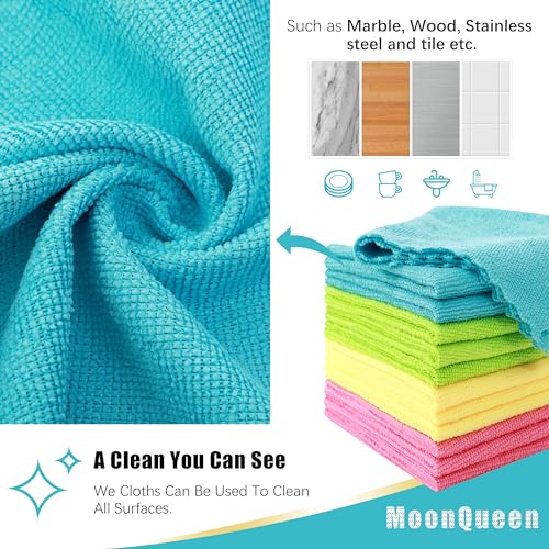 MOONQUEEN 12 Pack Microfiber Cleaning Cloth - Reusable Cleaning Rag, Fast Drying Cleaning Towels,12"X12", Green/Blue/Yello...