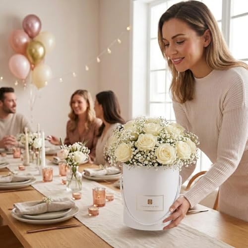 Hollyone White Gift Box with Lids Set of 3 Round Nesting Gift Boxes Cylinder for Presents 3 Assorted Sizes Flowers Arrange...