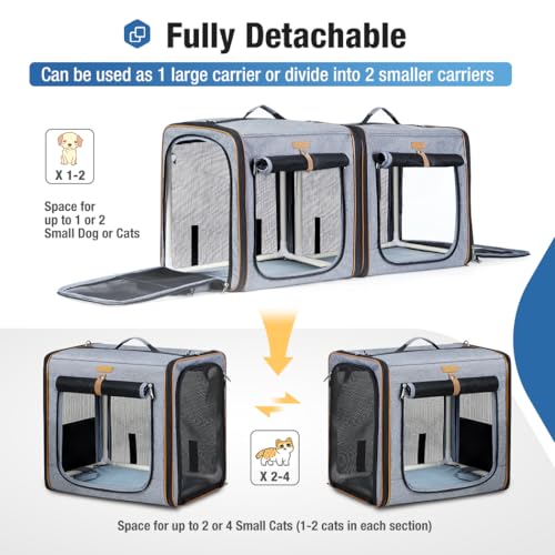 Lekereise Large Cat Carrier for 2 Cats, 2-in-1 Cat Travel Carrier with Litter Box, (17.7" x2) x16.5"x13" Pet Carrier with ...