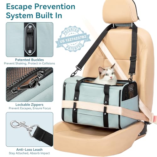 PETSFIT Soft-Sided Cat Carrier with Patented Safety Buckles, Lockable Zippers & Safety Tether,Escape-Resistant Travel Pet ...