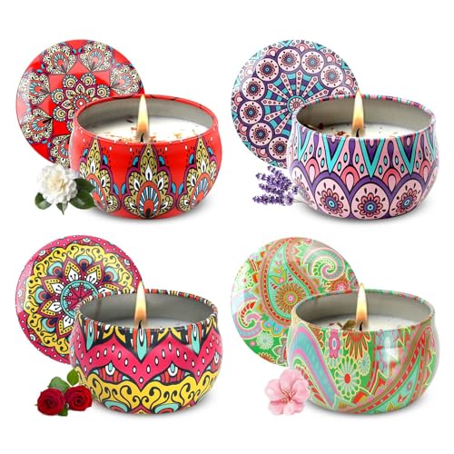 WIKIMO 4 Pack Scented Candles Gift Set, 2.2oz Candles for Home Scented, Natural Soy Aromatherapy Candles with 4 Types of F...