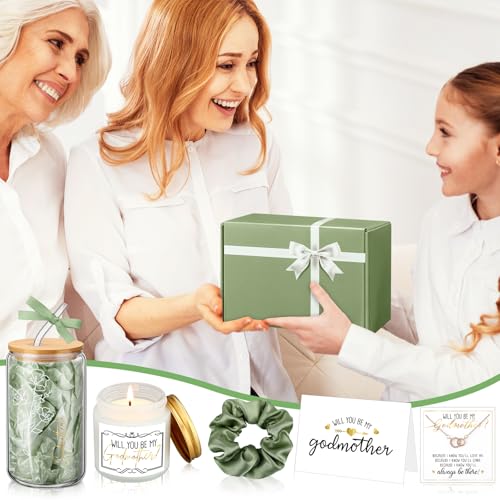 Singhoow 6 Pcs Godmother Proposal Gift Set, Will You Be My Godmother Gift Box, 16oz Glass Cup, Necklace & Scented Candle f...