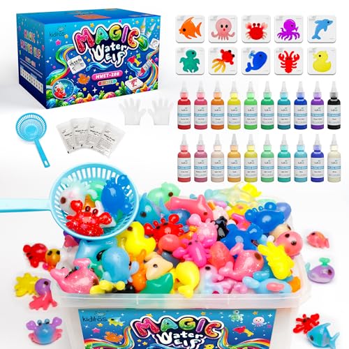 Kiditos Magic Water Elf Toy Kit – Squishies for Kids, 20 Gels & 10 Molds, Magic Gel Water Pets Sensory DIY Craft Kit, Part...