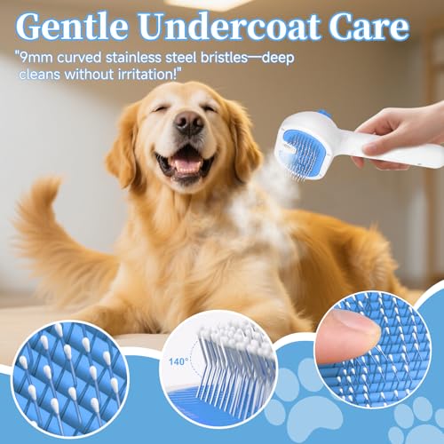Pet Steam Brush for Dog & Cat - 3-in-1 Steam Grooming Brush for Shedding & Hair Removal - Self Cleaning Spray Comb with Mi...
