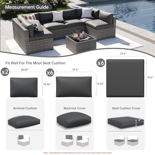 Aoxun 14pcs Patio Cushion Covers Replacement, Waterproof Outdoor Furniture Cushion Covers with Zipper and Non-Slip Bottom,...