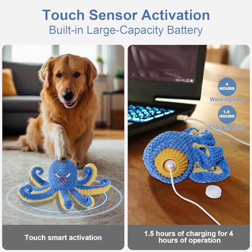 Qraxond Interactive Dog Toys Octopus,Durable Automatic Jumping Dog Toy to Keep Them Busy,Squeaky Moving Tug of War Doggie ...