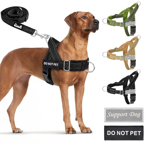 SlowTon No Pull Dog Harness - Heavy Duty Dog Harness and Leash Set for Medium Large Dogs, Reflective Tactical Harness with...