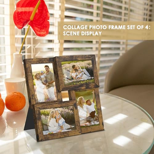 DUENPY 4x6 Collage Picture Frame Tempered Glass Front, Displays Four 4x6 Photo, Family Photo Collage Frame, Wall Decor Wal...