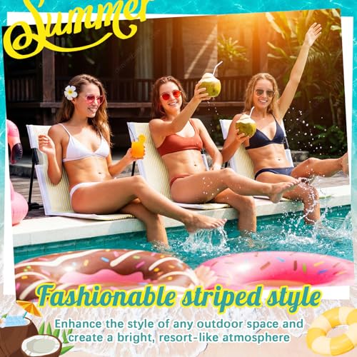 Sliner 2 Pcs Foldable Poolside Chairs for Adults Portable Beach Chairs Yellow & White Striped Folding Lazy Chair for Edge ...