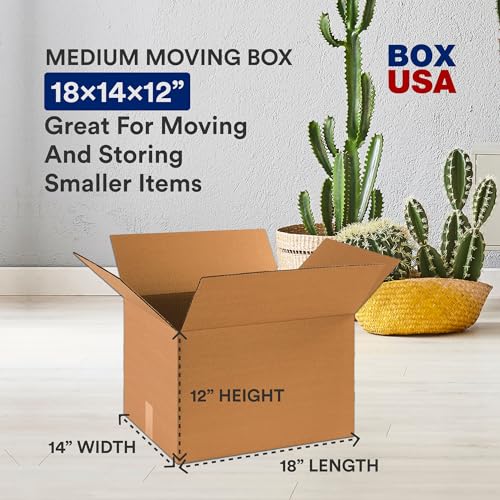 BOX USA Moving Boxes Medium 18"L x 14"W x 12"H 10-Pack | Corrugated Cardboard Box for Shipping, Mailing, Packing, Packagin...