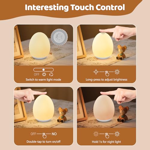 MediAcous Night Light for Kids, Baby Egg Light for Nursery, 7 Colors Changing & Stepless Dimming, Soft Silicone Touch Nigh...
