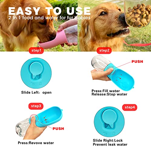 AVELORA Dog Water Bottle with Food Container, Portable Leak Proof Pet Water Dispenser for Walking Hiking Travel, Puppy Ess...