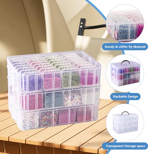 VTG Bead Organizer Box, 84 Pcs Small Organizers, 3-Tier Bead Storage Containers Portable Organizer and Storage Box Stackab...